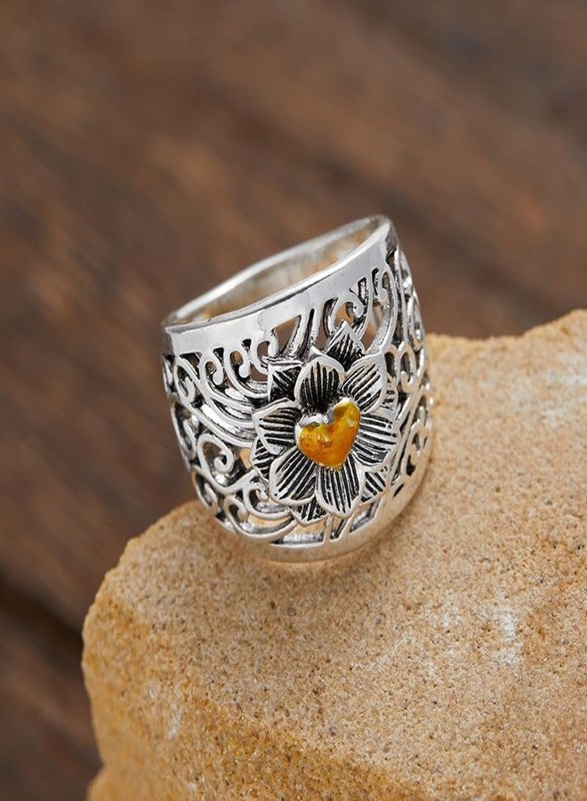 BlingNook Chunky Silver Boho Rings For Women, Vintage Style Heart Shaped Bohemia Trendy Stackable Ring Non Tarnish Mother Jewelry Wife Gift (Silver BOHO, 6) - Image 5
